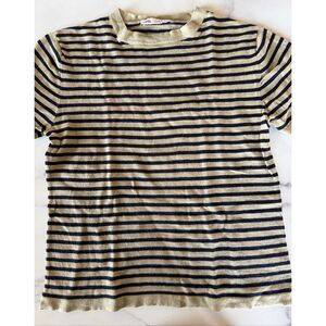 Zara boys size 8-9 year cream thin black striped short sleeve t-shirt soft knit